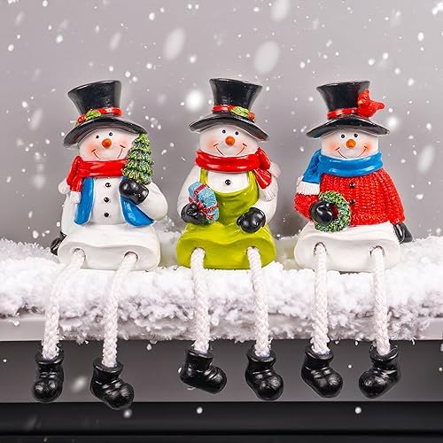Dazzle Bright Christmas Figurines, Set of 3 Resin Santa Snowman Sitters with Dangling Legs, Xmas Table Fireplace Shelf Sitters Decorations Sitting Figurines Ornament for Indoor Home Decor by DazzleBright