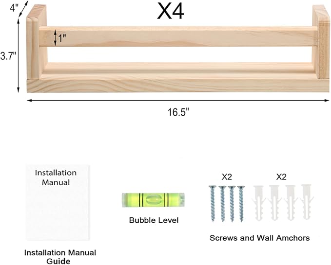 Nursery Room Shelves Set of 4, Wood Floating Book Shelves - Image 2