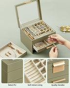 SONGMICS Jewelry Box Organizer, 4-Layer Storage with 3 Drawers, Glass Lid - Image 5