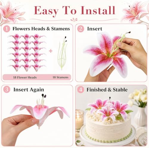 18 Pack Pink Artificial Lilies Flower Heads with Realistic Stamens - Image 4