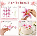 18 Pack Pink Artificial Lilies Flower Heads with Realistic Stamens - Image 4