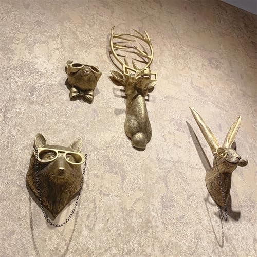 GUASDIE Animal Heads Wall Decor, Gold Faux Deer Head Mount, Animal Sculptures Wall Decor, Vintage Resin Hanging Decoration for Living Room Bedroom Kitchen Office Gift,5pcs - Image 6