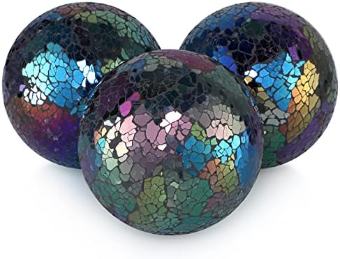 MDLUU 4" Decorative Orbs, Mosaic Sphere Balls, Centerpiece Balls for Bowls, Vases, Dining Table Decor, Pack of 3 (Mixed Color-Blue) by MDLUU