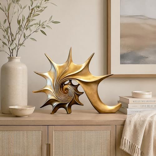 Coastal Nautical Beach Decor Gold Conch Resin Statue - Image 7