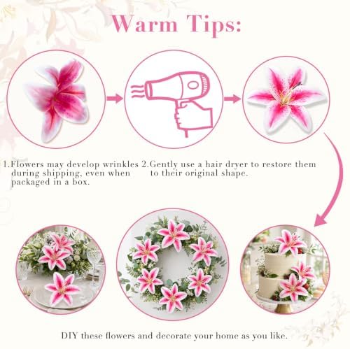 18 Pack Pink and white Large Fake Lilies Heads with Realistic Stamens - Image 4