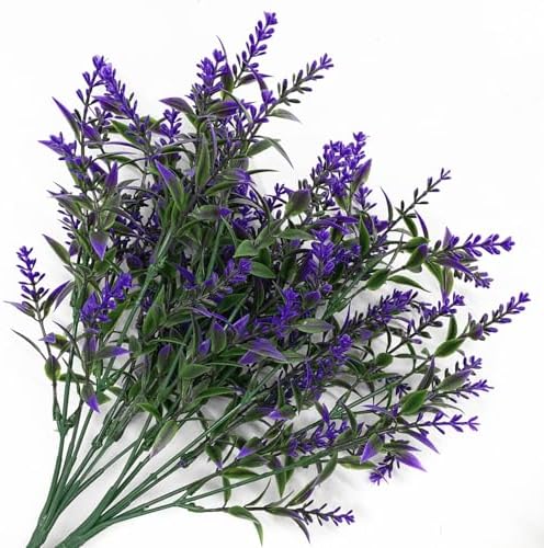 CATTREE Artificial Plants, Plastic Lavender Flowers Fake Plant Simulation Greenery Faux Shrubs Leaves Bushes for Outdoor Indoor Home Garden Office Yard Wedding Decoration Planting Filler Purple 8 Pack - Image 4