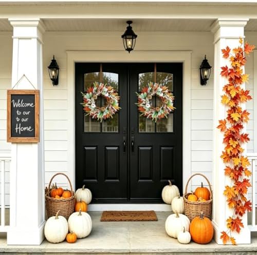 18 Inch Fall Wreath for Front Door Pumpkin Autumn Wreaths - Image 3