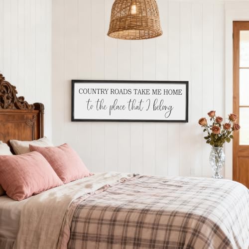 Country Roads Take Me Home Decor, 42''×15'' Large Farmhouse Country Wall Sign with Solid Wood Frame, Vintage Wall Art Western Living Room Home Decor (Black) - Image 6