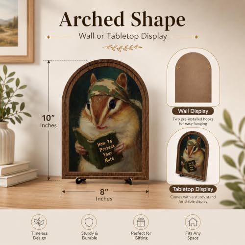 Wooden Tabletop Decor Funny Reading Chipmunk Art for Bookshelf Desk Shelf, Vintage Animal Sign with Rustic Frame, Home Office Decorative Accent - Image 6
