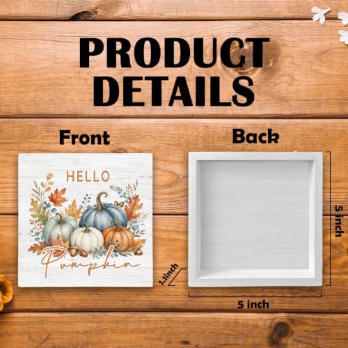 Hello Pumpkin Rustic Fall Thanksgiving Wood Box Sign Desk Decor 5X5 - Image 7