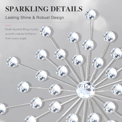 ZEXUIRU 4 Set Silver Starburst Wall Art for Home Decor Metal Bling Crystal Rhinestones Sunburst Wall Decor Sparkling Rhinestone Art Accent Silver - 13 in - Image 5