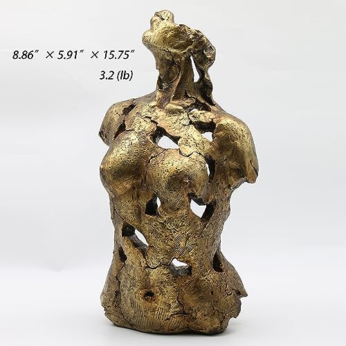 Lukitas Abstract Female Bust Statue Sculpture Home Decor, Golden, Resin 16" - Image 2