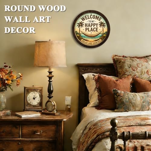 CFFJLHN Coastal Beach House Welcome Sign Wall Art Round Wooden Decor - Image 2