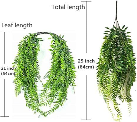 Artificial Hanging Vine, Weeping Willow Plastic Plants Greenery Leaves Fake Plant Faux Ivy Garland UV Resistant for Indoor Outdoor Garden Door Wall Baskets Wedding Party Table Decor Decoration - 6 Pcs - Image 3