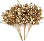 CATTREE Artificial Golden Eucalyptus Decorations, Fake Gold Plants Shrubs Faux Simulation Foliage for Wedding Party Indoor Hotel Hall Table Centerpieces Christmas DIY Decor Planting Filler - 4 Pack by CATTREE
