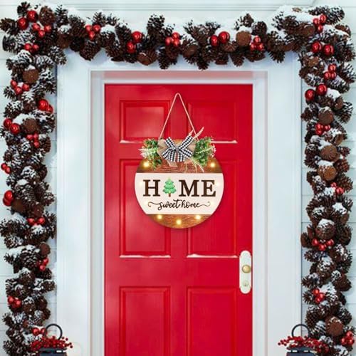HOMCDALY Interchangeable Welcome Sign for Front Door with 14 Changeable Icons, Door Wreaths for Front Door with 12 LED Lights, Farmhouse Rustic Welcome Door Hanger Wall Sign, Porch Decorations(White) - Image 6
