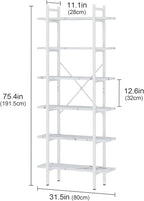 Bookshelf 6 Tiers White Wooden Storage Shelf, Modern Open Display Storage - Image 2
