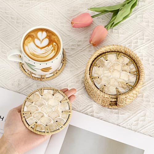 Coastal Coasters Set of 6, Boho Coaster Set with Holder, Fish Scale - Image 4