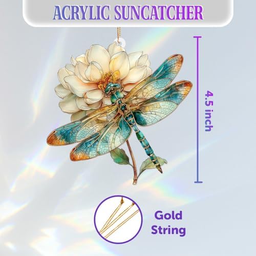 Dragonfly Ornament Stained Glass Style – Acrylic Window Hanging Suncatcher with Flower, Dragonfly Gifts for Women, Christmas Tree Ornament, Whimsical Home & Garden Décor(Sun-21) - Image 4