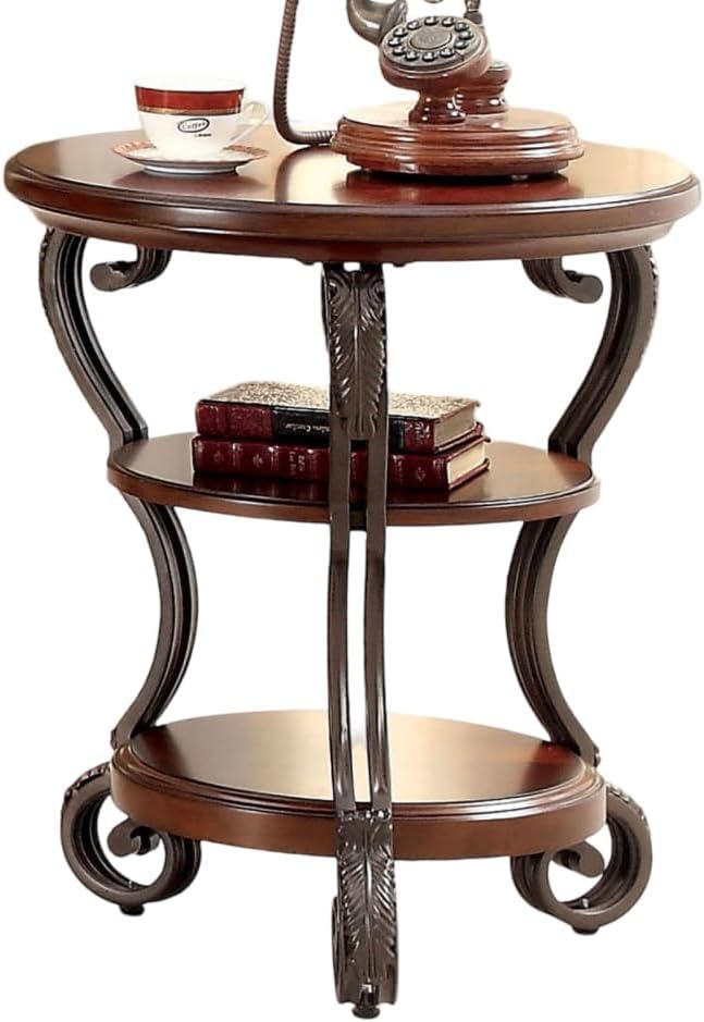 Traditional Style Brown Cherry 1pc Sofa Table Open Bottom Shelf Ornate Design - Image 6