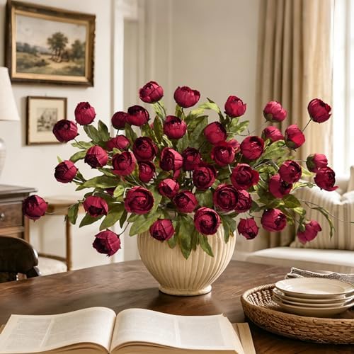 Waipfaru 6 Pcs 27" Faux Peonies Artificial Flowers for Vase, Burgundy - Image 4