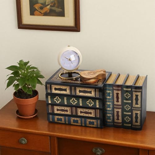 Tosnail 2 Pack Decorative Book Boxes Wooden Antique Book Decorations Vintage Storage Box - Image 3