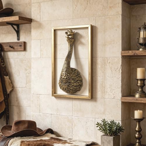 Exquisite Resin Animal Head Wall Sculpture Big bird (Gift Metal Frame) - Desert ostrich Imitation Copper Vintage Decor for Living Room, Bedroom & Office | Decorative Wall Hanging Art ( Ostrich ) - Image 4
