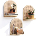 Rattan Wall Shelf Set of 3, 7''Natural Rattan Shelves with Wicker Decor, Boho Decor Small Floating Shelves for Wall, Arched Shelf for Plant Figurines Display,Mini Shelves for Knick Knack Storage by MVPSONAG