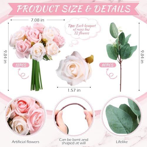 Zeyune 12 Bunches Wedding Bridesmaids Bouquets 144 Heads 7 Inch Artificial Rose Bouquets Silk Fake Flower Bulk with Stems for Proposal Anniversary Bridal Shower Home Party Decor(Champagne) - Image 2