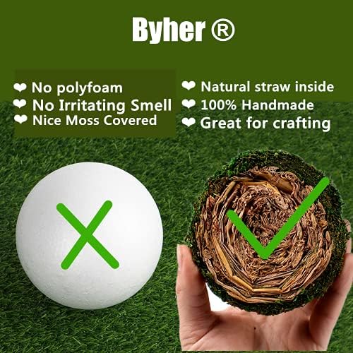 BYHER Natural Green Moss Decorative Ball,Handmade (3.5"-Set of 6) - Image 7