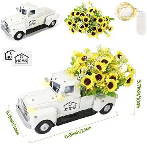 OurWarm White Vintage Truck Decor with Sunflowers, Rustic Farmhouse Decor - Image 2