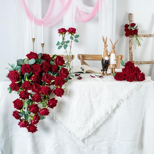 Ttranewsoo 24PCS Red Roses Artificial Flowers, Realistic Fake Roses with Stems for DIY Rose Bouquets, Romantic Centerpieces, Anniversary, Party & Home Decor, 16.5 Inch - Image 4
