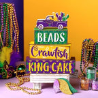Marsui 4 Pcs Mardi Gras Decorations Mardi Gras Centerpieces Table Decorations Farmhouse Wooden Tabletop Blocks Sign for Home Party Rustic Tiered Tray Shelf Office Carnival Decor - Image 5
