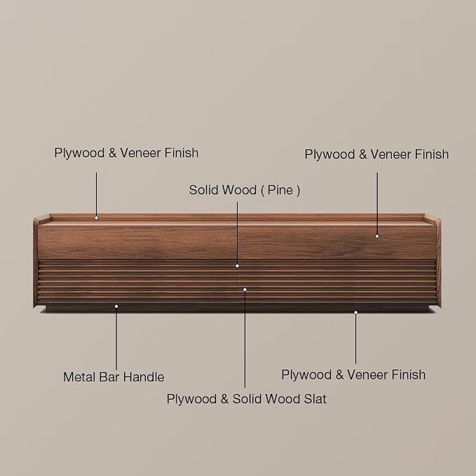 POVISON Fully-Assembled Mid Century Modern TV Stand, 94.49" Wood Media Console - Image 2