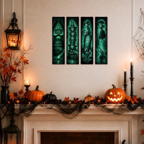 Retro Halloween Sign, 4 Pcs Halloween Hanging Signs, Wooden Wall Art Decor - Image 5