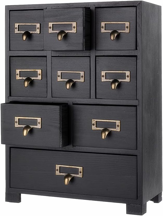 Apothecary Cabinet with 9 Drawers & Labels Rustic Library Card Catalog Cabinet by PACKGILO