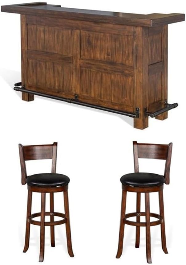 Pemberly Row Set of 3 Polished Brown Wood Bar Unit & 2 Swivel Barstool by PEMBERLYROW