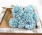 Tinsow 12PCS Artificial Ball Chrysanthemum Faux Flowers Bouquet Light Blue - Image 4