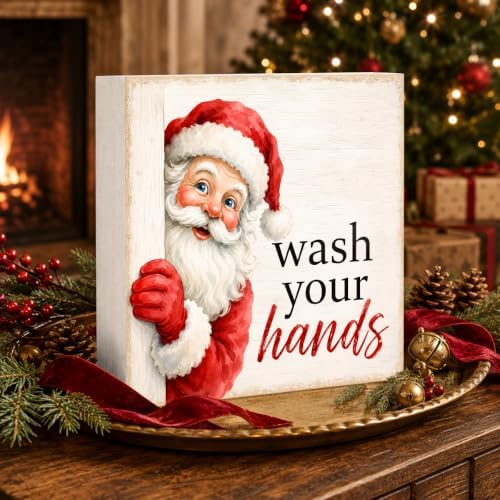 Christmas Bathroom Decor Funny Santa Wash Your Hands Wood Box Sign - Image 3