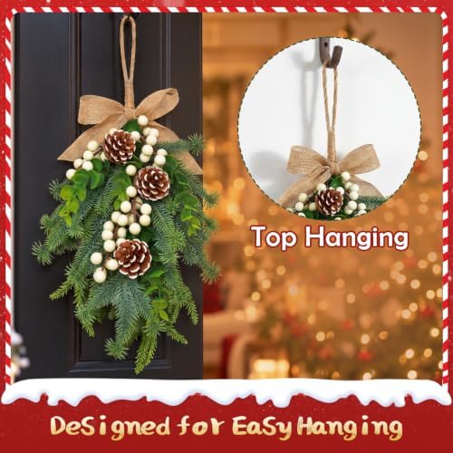 2pcs Christmas Door Swags White Berry Artificial Greenery Decor - Image 5