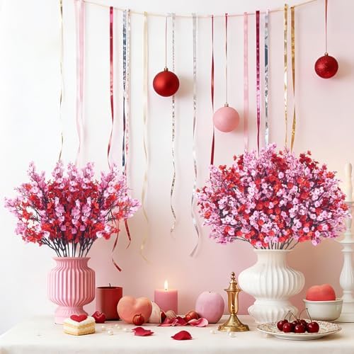 Uieke 6 Pcs Valentine’s Day Artificial Baby’s Breath Flowers, Red Pink Faux Gypsophila Bouquets Real Touch Silk Fake Flowers for Romantic Wedding, Anniversary, Party, Home Table Centerpiece Décor - Image 7