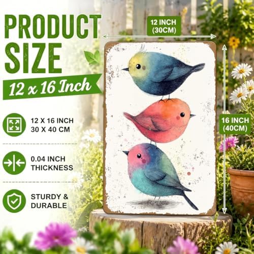 Vintage Tin Sign Watercolor Birds Wall Decor Nursery Birds Print Cute Wall Decoration Animals Sign Poster Home Bar Plate Wall Decor 12x16 Inch - Image 2