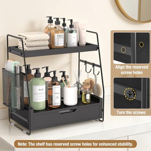 2-Tier Bathroom Counter Organizer with Drawer, Wood Counter Storage Shelf - Image 6