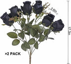 Artificial Rose Flowers 12 Heads 2 Bundles Silk Rose Bouquets, black - Image 3