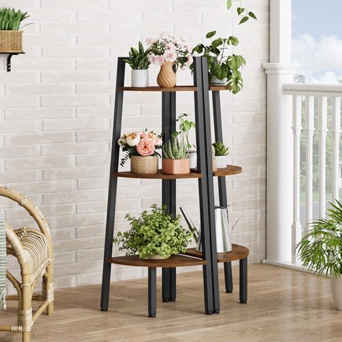 Hoctieon Corner Shelf, 3-Tier 40" Tall Corner Bookshelf, Rustic Ladder Shelf, Industrial Display Stand for Living Room, Kitchen, Home Office, Balcony, Small Space, Metal Frame, Rustic Brown - Image 6