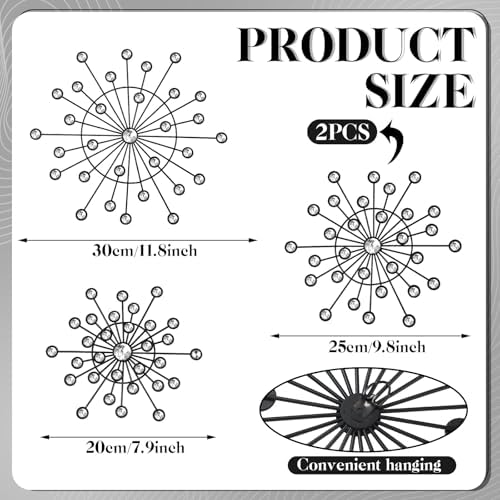 Blulu 4 Pcs Black Wall Decor, Bling Crystal Starburst Metal Wall Art - Image 3