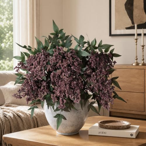Fake Flowers 35 Inch Berry Stems Faux Flowers for Vase 3 Pcs Realistic Faux Berry Spray for Home Decor Table Office DIY Bouquet Wedding Bedroom Party Farmhouse Mantel(Dusty Plum) - Image 3