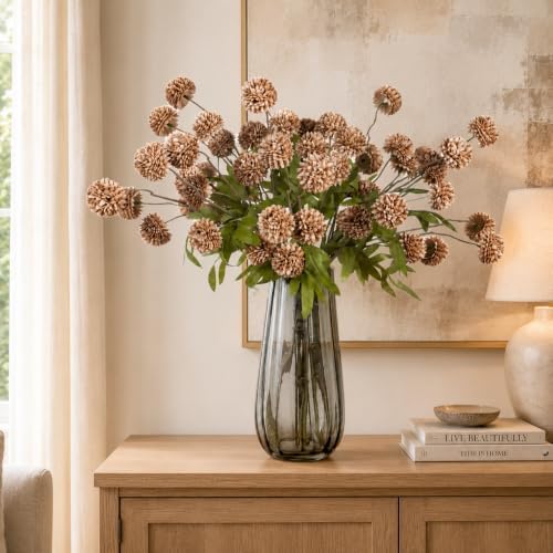 Brown Neutral Fall Decor with Vase, Artificial Chrysanthemums for Indoors - Image 2