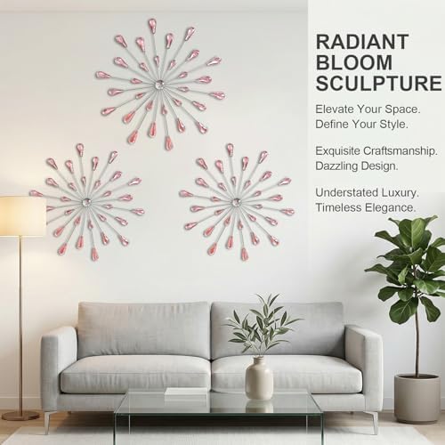 ZEXUIRU 3 Set Silver Starburst Wall Art for Home Decor Metal Bling Crystal Rhinestones Sunburst Wall Decor Sparkling Rhinestone Art Accent Silver - 13in - Image 5