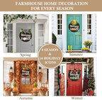 Interchangeable Welcome Sign for Front Door Decoration with 4 Seasonal Wreaths and 14 Holiday Icons, Black Welcome Door Hanger, Rustic Wooden Front Porch Sign Home décor（Black） - Image 2